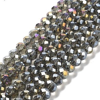Electroplate Glass Beads Strands, AB Color Plated, Faceted, Rondelle, Gray, 8x6mm, Hole: 1mm, about 65~68pcs/strand, 15.7~16.1 inch(40~41cm)