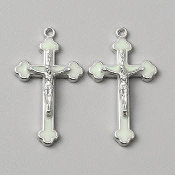 Alloy Enamel Pendants, Crucifix Cross Charm, Honeydew, 41x23x5mm, Hole: 1.6mm, 10pcs/bag