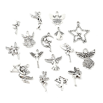 Alloy Pendants, Fairy Angel, Antique Silver, 17.5~30x8.5~25.5x1.5~2mm, Hole: 1.6mm, 2pcs/Style