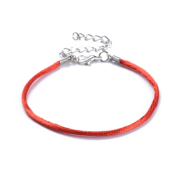Nylon Cord Bracelets, Red String Bracelets, with Zinc Alloy Lobster Claw Clasps and Iron Extender Chains, Red, 7-1/4 inch~7-3/4 inch(18.5~19.7cm)
