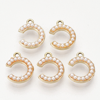Eco-Friendly Alloy Pendants, with ABS Plastic Imitation Pearl Beads, Light Gold, Letter.C, 18x14x5mm, Hole: 1.8mm