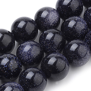 Synthetic Blue Goldstone Beads Strands, Round, 8mm, Hole: 1mm, about 50pcs/strand, 15.7 inch