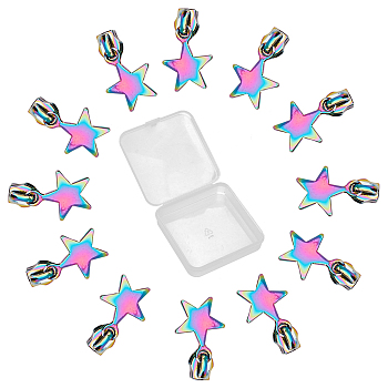 12Pcs #5 Alloy Zipper Sliders, Zip Pull Heads, Star, Rainbow Color, 3.5cm