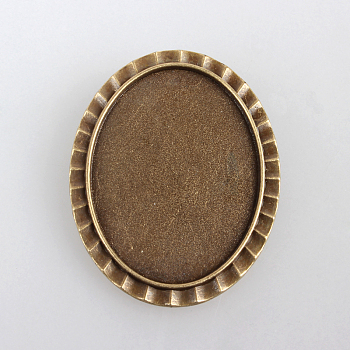 Vintage Alloy Brooch Cabochon Bezel Settings, with Iron Pin Brooch Back Bar Findings, Oval, Cadmium Free & Nickel Free & Lead Free, Antique Bronze, Tray: 40x30mm, 48x38x2mm, Pin: 0.6mm