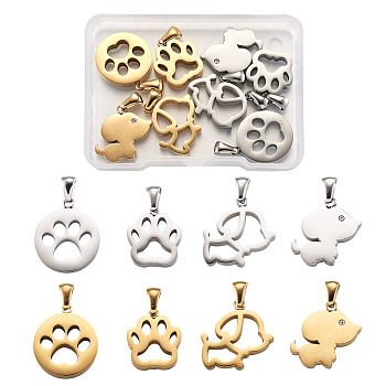 304 Stainless Steel Pendants, Manual Polishing, Mixed Shapes, Golden & Stainless Steel Color, 8pcs/box