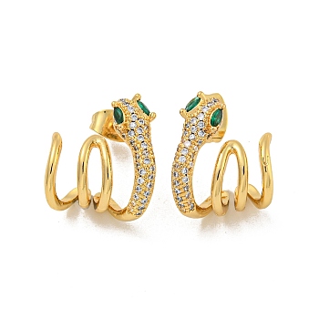 Brass Pave Cubic Zirconia Clip-on Earrings, Snake, Real 18K Gold Plated, 16.5x15mm