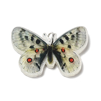 Opaque Acrylic Pendants, with Platinum Iron Jump Ring, Butterfly Charms, White, 25x37x4mm, Hole: 5.2mm