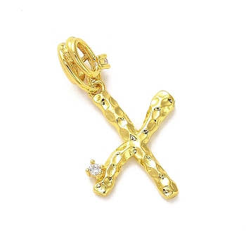 Rack Plating Brass Micro Pave Cubic Zirconia European Dangle Charms, Large Hole Letter Pendant, Real 18K Gold Plated, Long-Lasting Plated, Cadmium Free & Lead Free, Letter X, 27mm, Charm: 15x12.5x2mm, Hole: 4x2.5mm