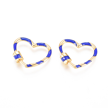 Golden Plated Brass Screw Carabiner Lock Charms, with Enamel, for Necklaces Making, Long-Lasting Plated, Heart, Blue, 22x26.5x5.3mm, Screw: 6.5x5.3mm
