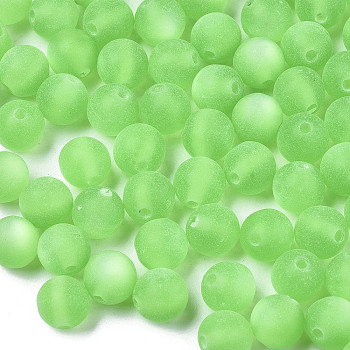 Imitation Cat Eye Resin Beads, Frosted Style, Round, Light Green, 8mm, Hole: 1.8mm