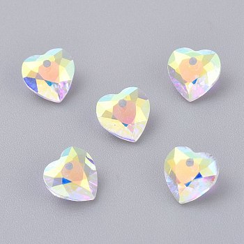 Glass Rhinestone Pendants, Faceted, Heart, Crystal AB, 8x8x4mm, Hole: 1mm