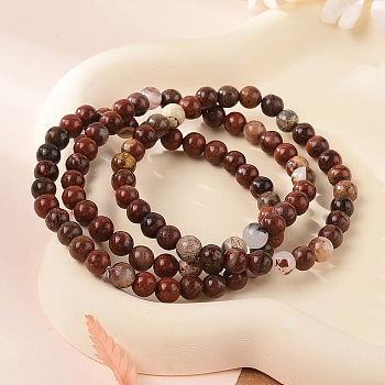 Natural Red Jasper Bead Stretch Bracelets, Round, 2 inch~2-3/8 inch(5~6cm), Bead: 5.8~6.8mm