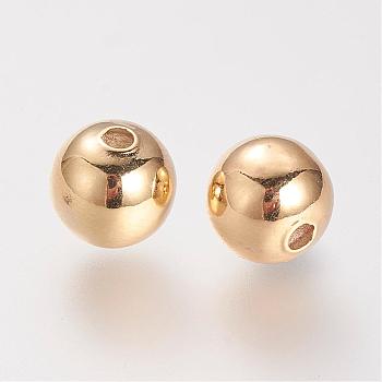 Brass Beads, Nickel Free, Round, Real 18K Gold Plated, 8mm, Hole: 2.5mm