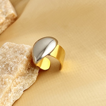 304 Stainless Steel Open Cuff Rings, Real 18K Gold Plated & Stainless Steel Color, Teardrop, Adjustable, Teardrop: 25.5x18.5mm