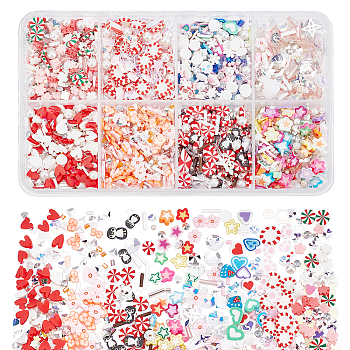 56g 8 Style Crafts Material Embellishment, Nail Art Slices, Slime Filler, DIY Phone Case Decoration Accessories, including Polymer Clay, Plastic, Resin Beads, Mix-shaped, Mixed Color, 3~6x3~6x0.5~3.5mm, 7g/style