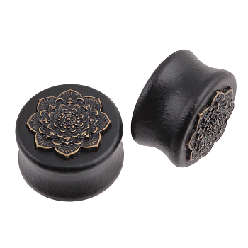 Natural Wood Mandala Flower Ear Plugs Gauges, Tunnel Ear Expander for Women, Black, 20mm
