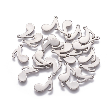 201 Stainless Steel Charms, Musical Note, Stainless Steel Color, 12x13x0.9mm, Hole: 1mm