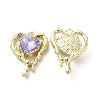 Glass Melting Heart Pendant, with Light Gold Alloy Findings, Lead Free & Cadmium Free, Purple, 20x15.5x5.5mm, Hole: 1.4mm