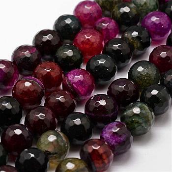 Natural Agate Bead Strands, Dyed, Faceted, Round, Black, 14mm, Hole: 1.2mm, about 28pcs/strand, 14 inch