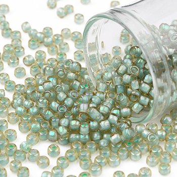 TOHO Round Seed Beads, Japanese Seed Beads, (952) Inside Color AB Light Topaz/Sea Foam Lined, 8/0, 3mm, Hole: 1mm, about 1110pcs/50g