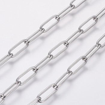 3.28 Feet Handmade 304 Stainless Steel Paperclip Chains, Soldered, Stainless Steel Color, 12x4x1mm