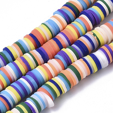 Handmade Polymer Clay Beads Strands, for DIY Jewelry Crafts Supplies, Heishi Beads, Disc/Flat Round, Mixed Color, 6x0.5~1mm, Hole: 1.8mm, about 320~447pcs/strand, 15.75 inch~16.14 inch(40~41cm)(X-CLAY-R089-6mm-084)
