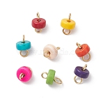 Disc Dyed Synthetic Turquoise Heishi Connector Charms, with 304 Stainless Steel Double Loops, Mixed Color, Golden, 10~11x6~6.5mm, Hole: 1.8mm and 3.4mm(PALLOY-JF04247-02)
