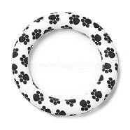 Food Grade Eco-Friendly Silicone Pendants, Ring with Bear Paw Pattern, White, 65x10mm, Hole: 4mm(SIL-M001-01K)