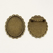 Vintage Alloy Brooch Cabochon Bezel Settings, with Iron Pin Brooch Back Bar Findings, Oval, Cadmium Free & Nickel Free & Lead Free, Antique Bronze, Tray: 40x30mm, 48x38x2.5mm, Pin: 0.6mm(PALLOY-N0085-29AB-NF)
