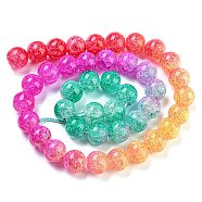 Spray Painted Crackle Glass Beads Strands, Gradient Color, Segmented Multi-color Beads, Round, Orange, 10mm, Hole: 1mm, about 38pcs/strand, 15.28 inch(38.8cm)(DGLA-C002-10mm-09)