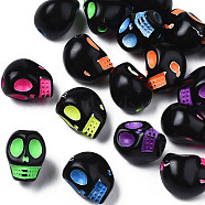 Opaque Black Acrylic Beads, Craft Style, Skull, Mixed Color, 9.5x7.5x8mm, Hole: 1.8mm, about 1300pcs/500g(MACR-N012-15)