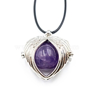 Natural Amethyst Cage Pendant Necklaces, Heart Wing, 20.08~31.50 inch(51~80cm)(PW-WG28400-06)