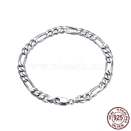Rhodium Plated 925 Sterling Silver Figaro Chain Bracelets, with S925 Stamp, Platinum, 7-7/8 inch(20cm)(BJEW-I314-005D-P)