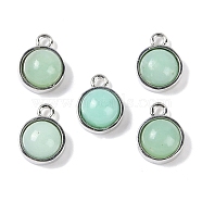 Natural Chrysoprase Pendants, with Platinum Tone Rack Plating Brass, Flat Round, 9.8x7.5x4.3mm, Hole: 1.2mm(G-K372-03P-06)