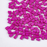 Baking Paint Glass Flat Beads, Rectangle, Magenta, 4~7x3~4x2.5mm, Hole: 0.8mm, about 2500pcs/bag(SEED-S023-12J)