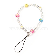 Acrylic Mobile Phone Straps, with Handmade Polymer Clay Beads and Nylon Thread, Flower & Round, Colorful, 19.5cm(HJEW-JM00677)