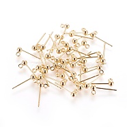 Brass Stud Earring Findings, with Loop, Nickel Free, Real 18K Gold Plated, 14mm, Hole: 1.4mm, Pin: 0.7mm, Ball: 3mm in diameter(KK-I649-09G-NF)