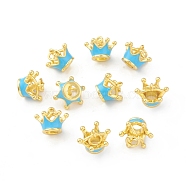 Eco-Friendly Brass Enamel Pendants, with Jump Ring, Lead Free & Cadmium Free, Real 18K Gold Plated, Crown Charm, Sky Blue, 9x12x12mm, Hole: 3.5mm(KK-I698-26B)
