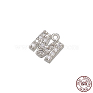 Real Platinum Plated Rhodium Plated 925 Sterling Silver Micro Pave Clear Cubic Zirconia Charms, Initial Letter, Letter M, 8x7x1.5mm, Hole: 0.9mm(STER-P054-10P-M)
