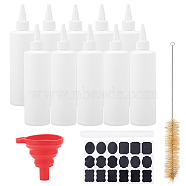 DIY Glue Bottles Kit, with Plastic Glue Bottles & Tip Caps, Silicone Funnel Hopper, Pig Hair Beaker Brush, Chalkboard Sticker Labels, Marker Pen, White, 157x52mm, Capacity: 250ml, 8pcs/set(DIY-BC0011-24C)