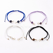 Adjustable Nylon Thread Braided Bead Bracelet Making, with Natural Gemstone Bead and Brass Beads, Mixed Color, 4-1/8 inch(10.5cm)~10-3/8 inch(26.5cm)(AJEW-JB00893)