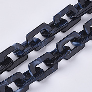 Handmade Acrylic Cross Chains, Imitation Gemstone Style, Two Tone Color, Midnight Blue, 30.5x20.5x3.5mm, about 39.37 inch(1m)/strand(SACR-N006-006A)