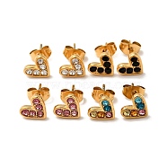 Heart 304 Stainless Steel Rhinestone Stud Earrings, 316 Surgical Stainless Steel Pin Ear Studs, with Ear Nuts, Golden, Mixed Color, 7x8.5mm, Pin: 0.7mm(EJEW-A081-15G)