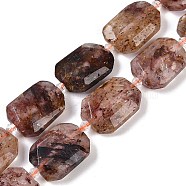 Natural Red Hematoid Quartz/Ferruginous Quartz Beads Strands, Faceted, Rectangle, with Seed Beads, 21~22x15~17x7~8mm, Hole: 1mm, about 16~20pcs/strand, 15.35~15.75''(39~40cm)(G-B125-P22-01)