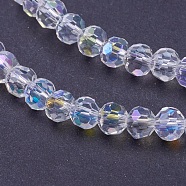 Electroplate Glass Beads Strands, AB Color, Faceted(32 Facets), Round, Clear AB, 4mm, Hole: 1mm, about 88~90pcs/strand, 28~30cm(EGLA-J042-4mm-AB03)