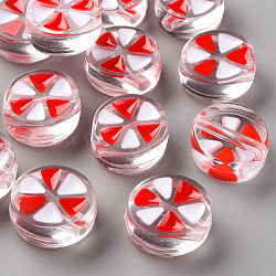 Transparent Enamel Acrylic Beads, Flat Round with Triangle, Red, 20x9mm, Hole: 3.5mm(TACR-S155-005F)