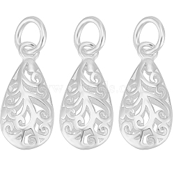 4Pcs 925 Sterling Silver Pendants, with Jump Ring, Hollow Teardrop Charms, Silver, 17x8x4mm, Hole: 4mm(STER-BBC0005-79)