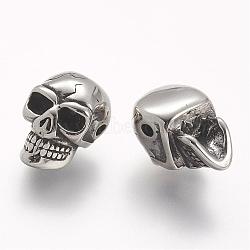304 Stainless Steel Beads, Skull, Antique Silver, 14x9x9mm, Hole: 1.5mm(STAS-A032-024AS)