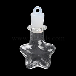 Clear Glass Wishing Bottle Pendants, with Plastic Seal Plug, Star, 37x21x12.5mm, Hole: 2mm(GLAA-A010-01D)