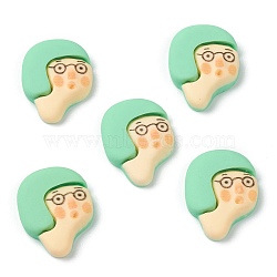 Resin Cabochons, Cartoon Character, Girl with Glasses, Aquamarine, 23x16x5mm(X-CRES-G015-11)